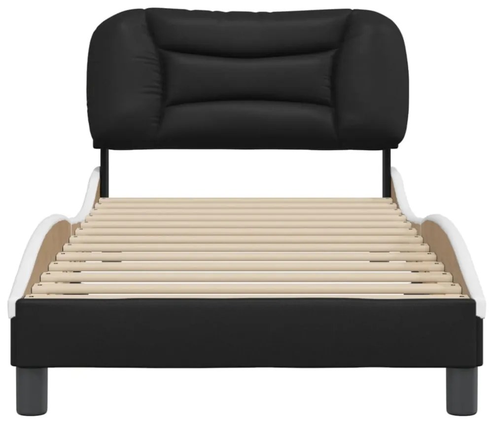 fekete és fehér műbőr ágykeret fejtámlával 90 x 200 cm