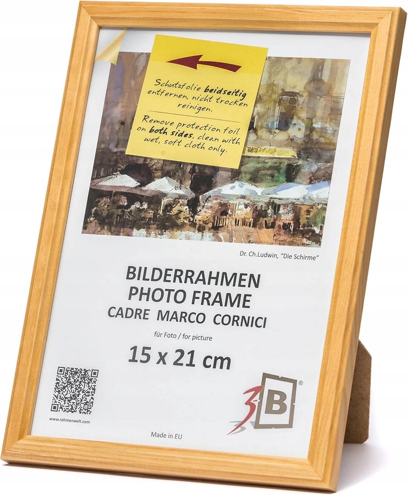 Képkeret 3-B Jena 15x21 cm A5 természetes fa plexi