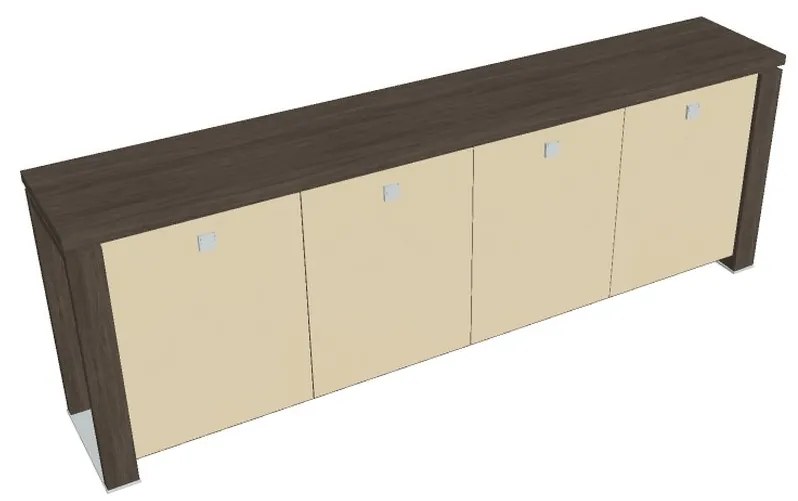 Verno+ S alacsony szekrény 260 x 46 x 90 cm, üvegajtó, antracit tölgy / vanília