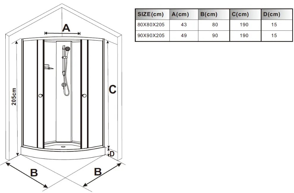 Stuxi Genova 80x80 cm íves két tolóajtós fehér hátfalas zuhanykabin 5 mm üveggel zuhanytálcával és csapteleppel
