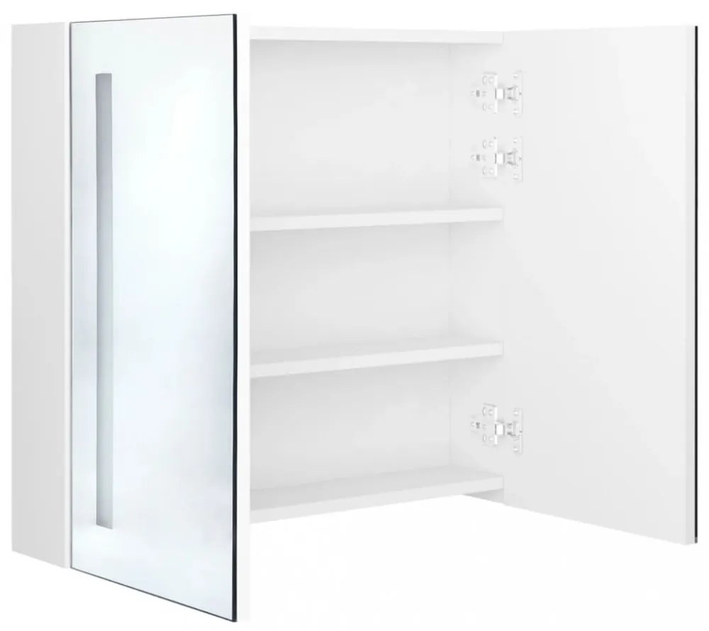 fényes fehér LED-es tükrös fürdőszobaszekrény 62 x 14 x 60 cm