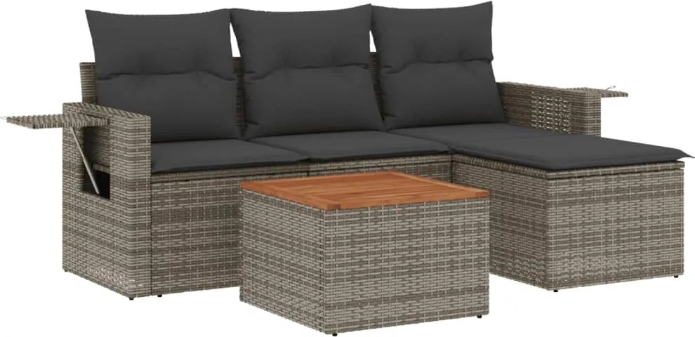 vidaXL 5 részes szürke polyrattan kerti ülőgarnitúra párnákkal
