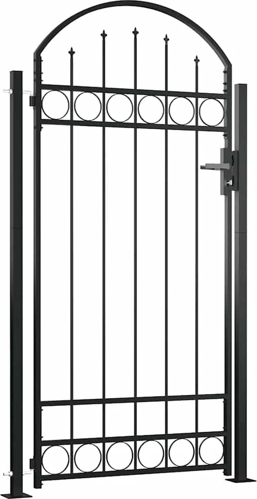 vidaXL fekete ívelt tetejű kerítéskapu 2 oszloppal 105 x 204 cm