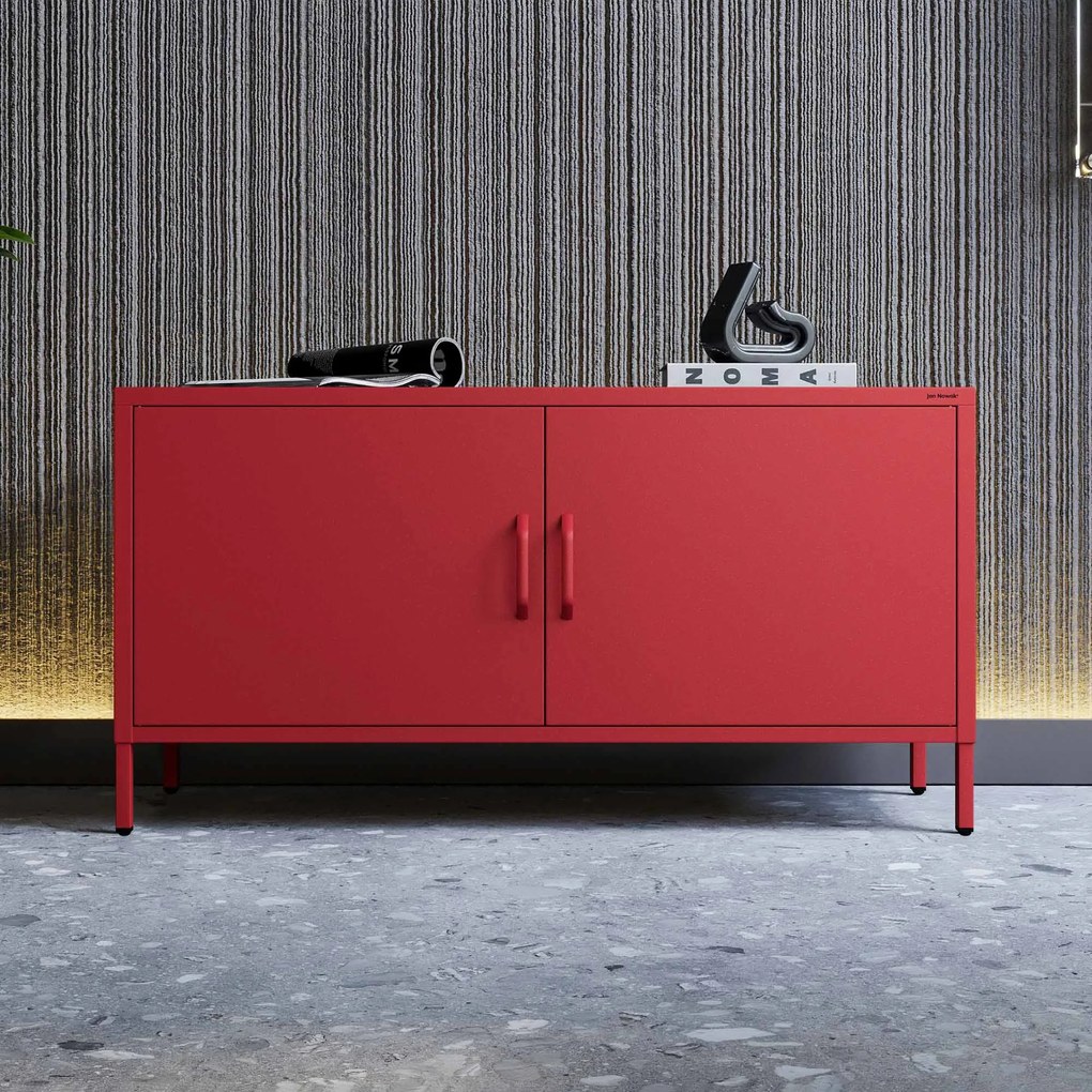 Fém TV-szekrény lábakkal, piros, 1150x595x400 mm: ROSA Modern