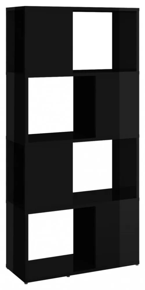 magasfényű fekete térelválasztó könyvszekrény 60x24x124,5 cm
