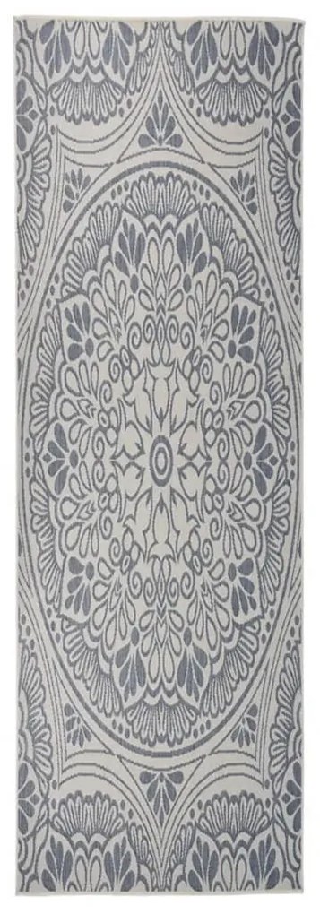 kék mintás lapos szövésű kültéri szőnyeg 80 x 250 cm