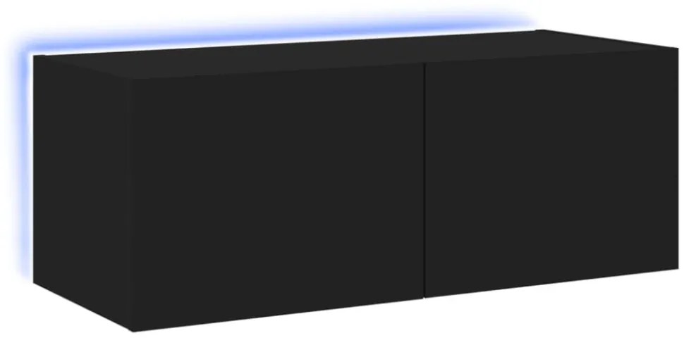 fekete fali TV-szekrény LED-világítással 80x35x31 cm
