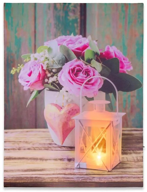Falikép NEXOS Roses and lantern 30 x 40 cm - 1x LED