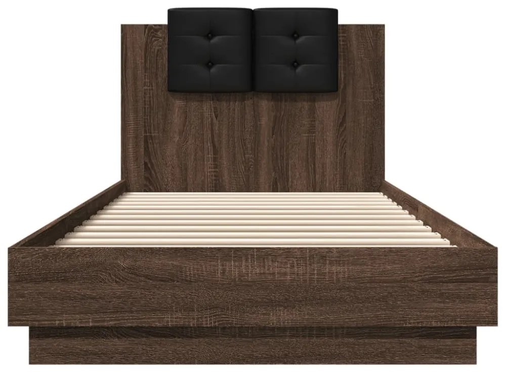 barna tölgy színű ágykeret fejtámlával és LED-ekkel 100x200 cm
