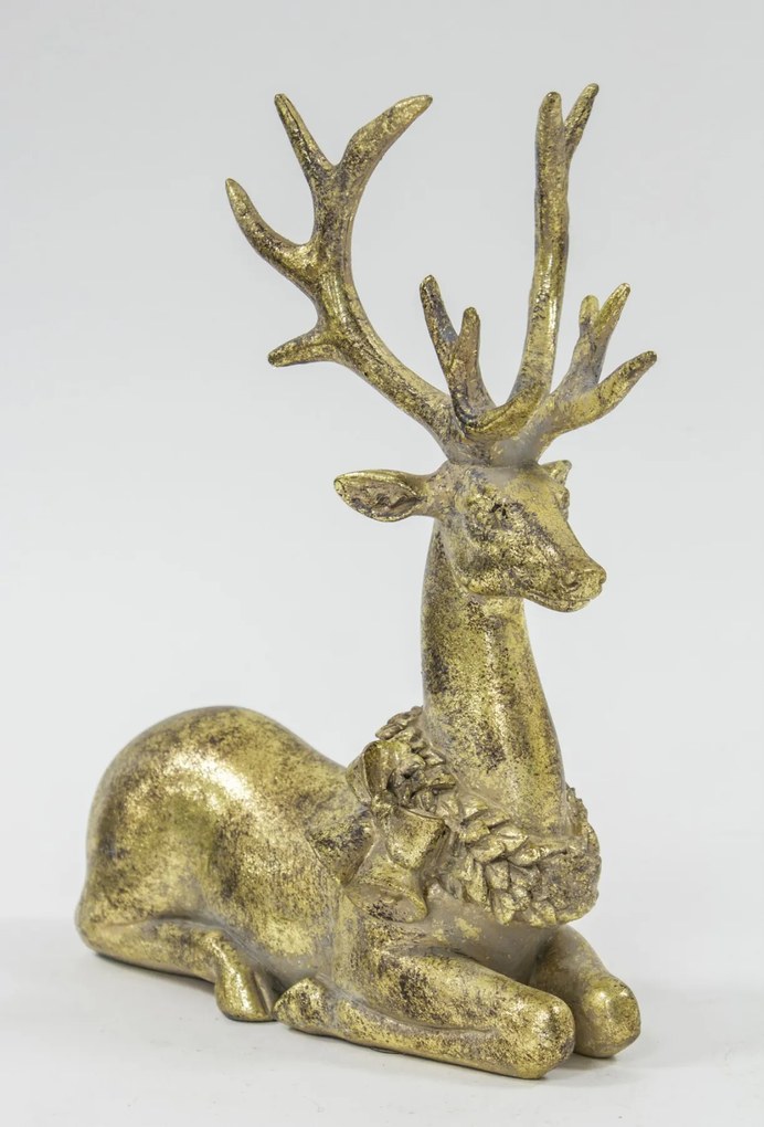 Karácsonyi Antique design Szarvas figura, műanyag, arany, 22,5x19x9cm