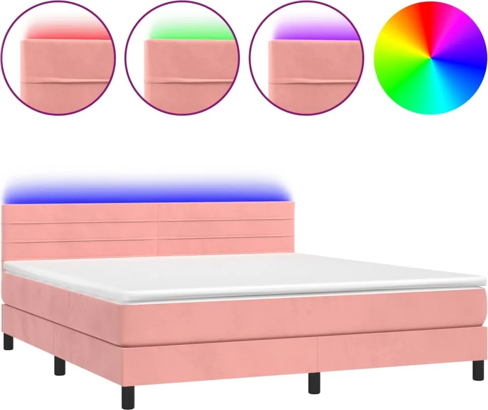 vidaXL rózsaszín bársony rugós és LED-es ágy matraccal 180x200 cm