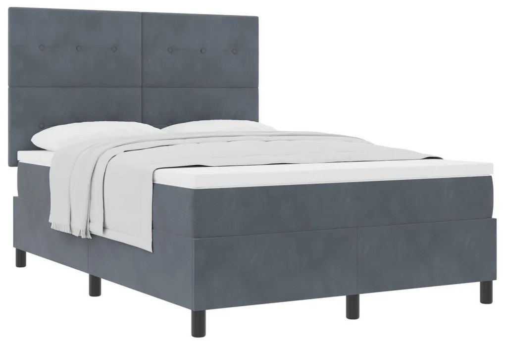 Boxspring Ágy Matraccal Sötétszürke 140x200 cm Bársony