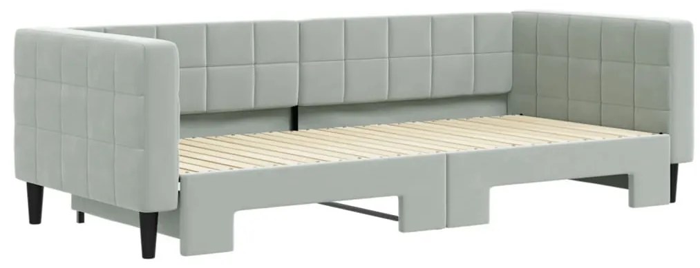 világosszürke kihúzható bársony heverő 90 x 200 cm