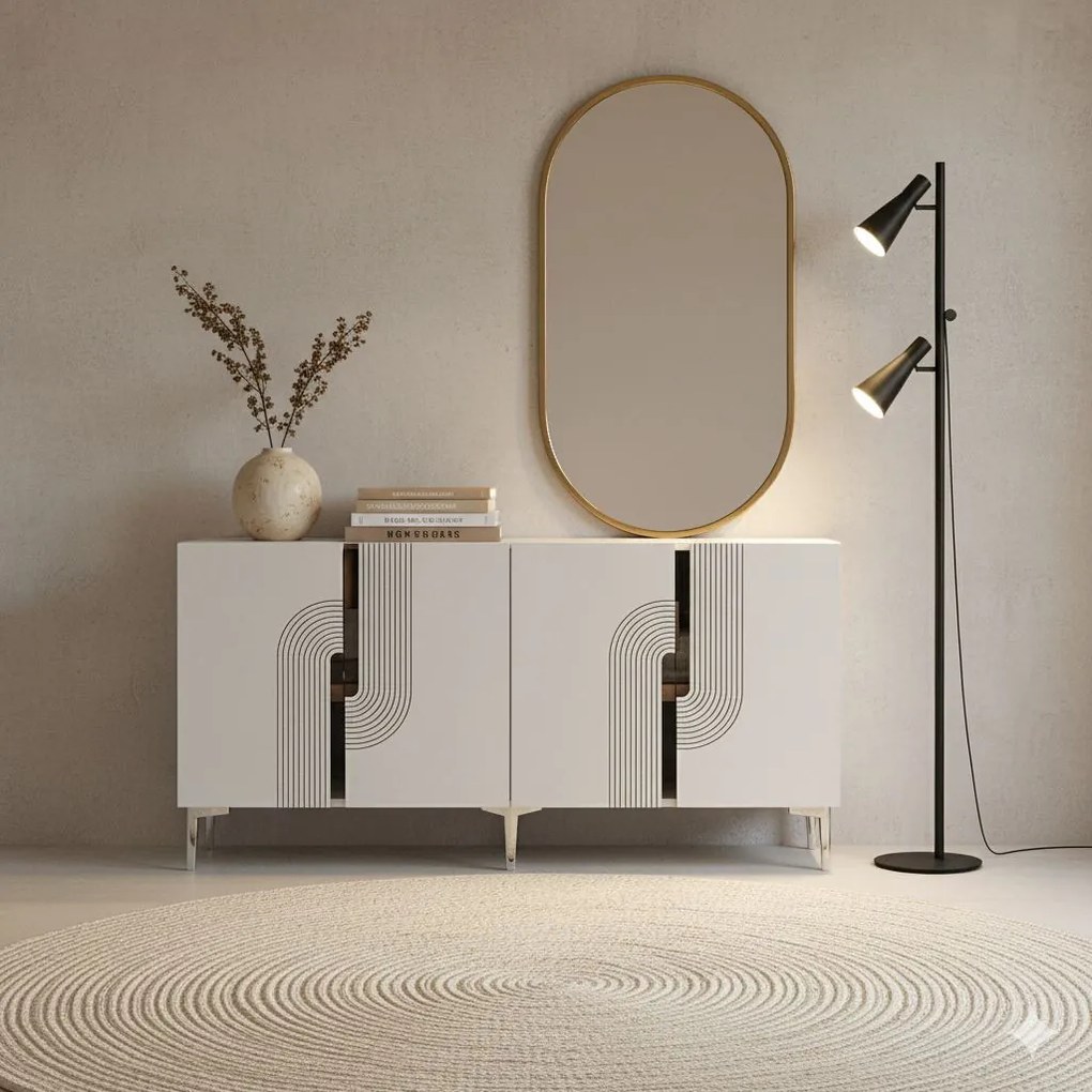Meyra komód, fehér-ezüst, 150 cm