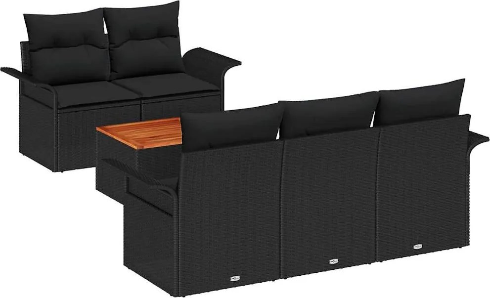 vidaXL Kerti Kanapé Szett párnával 6 pcs Fekete polirattan