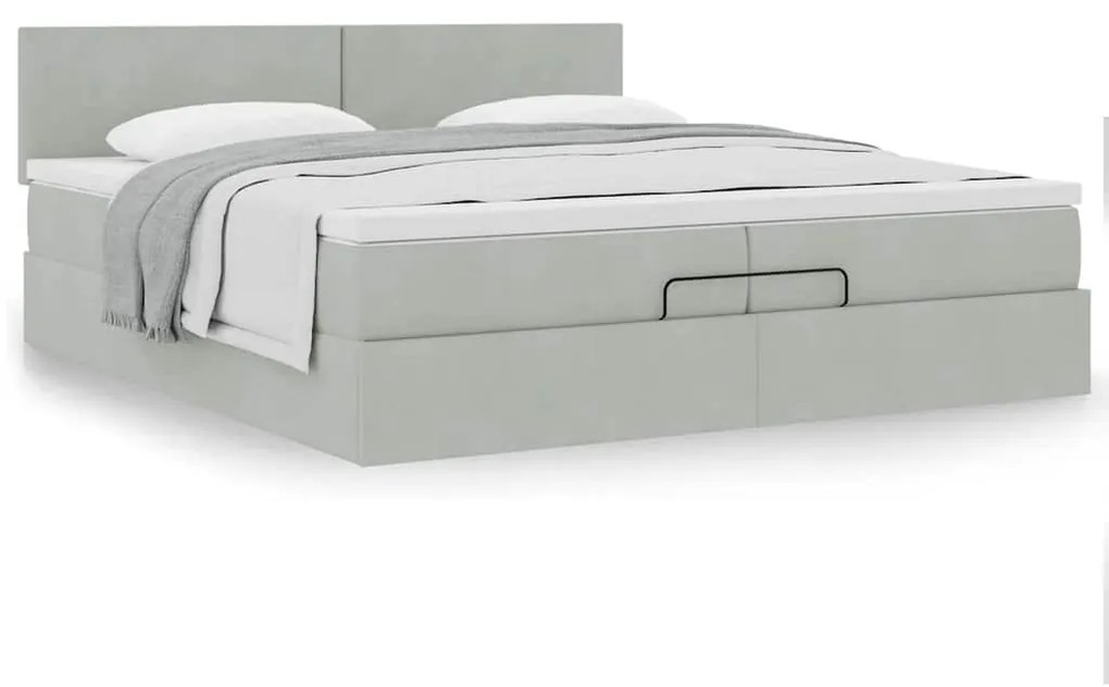 Ottomán ágykeret matraccal világosszürke 200x200 cm bársony