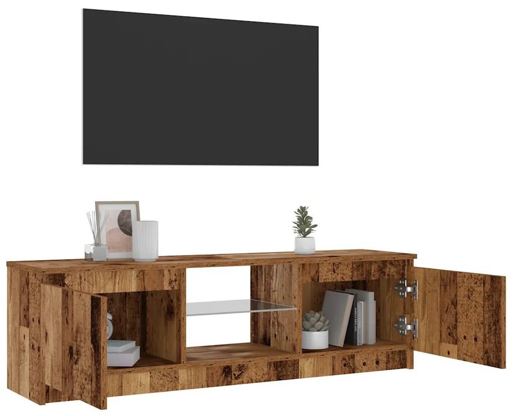 antik fa színű szerelt fa TV-szekrény LED-ekkel 120x30x36 cm