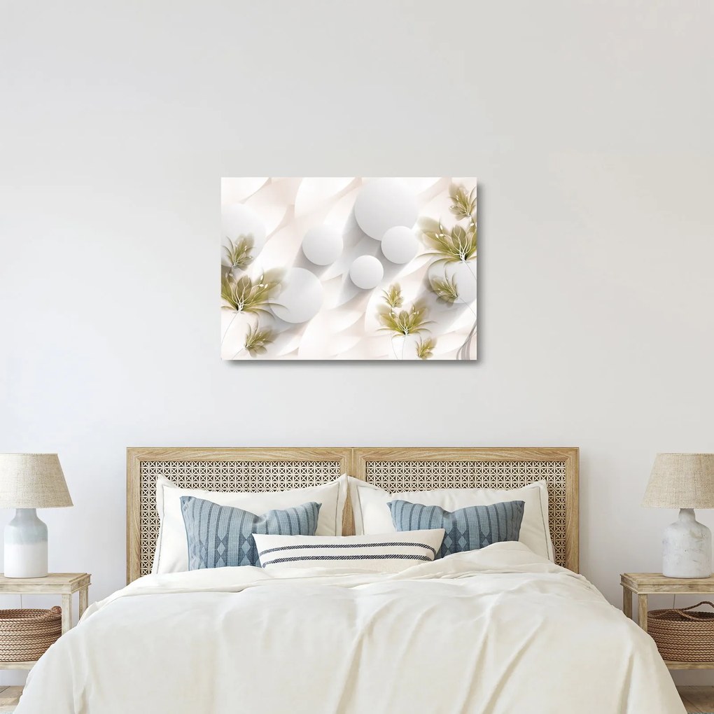 Kép - 3D körök virágokkal (üvegen) (70x50 cm)