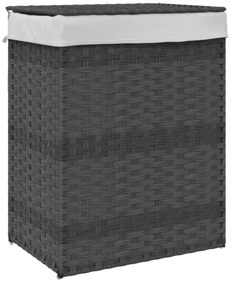 szürke polyrattan szennyeskosár fedéllel 46x33x60 cm