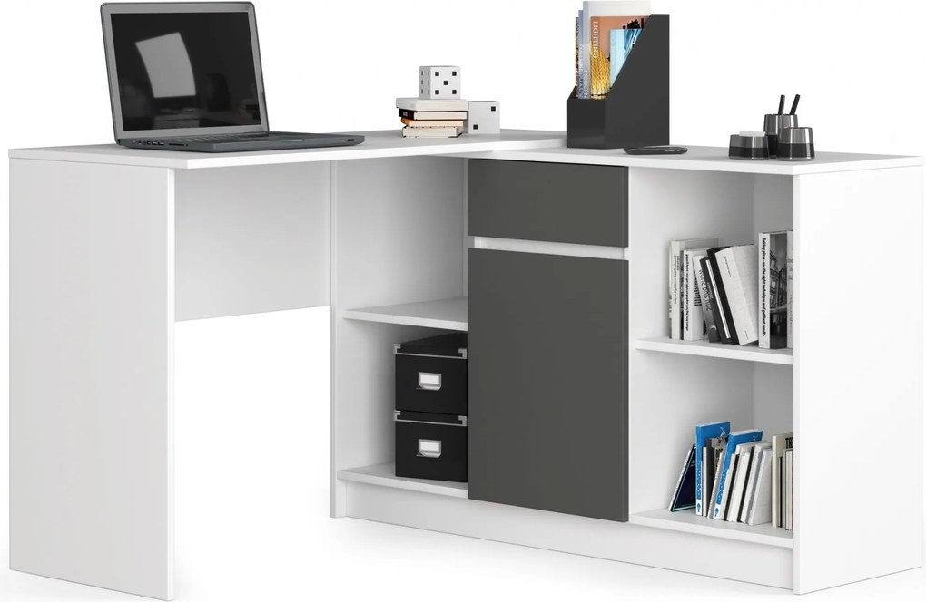 Sarok íróasztal B17 fehér grafit szürke komód szett Akd