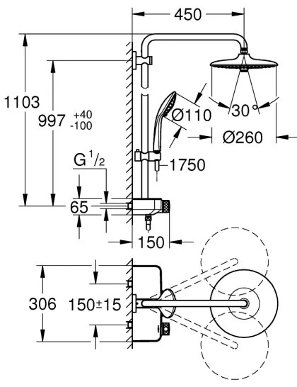 GROHE 26509000 - EUPHORIA SMARTCONTROL 260 mm zuhanyrendszer, fényes króm
