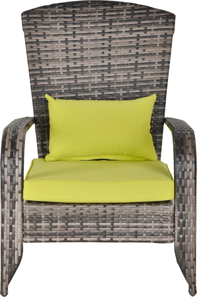 Outsunny Adirondack Kerti Szék Karfával és Párnákkal, Rattan és Acél Szék Belső és Külső Használatra, 64x80x90 cm, Zöld | Aosom