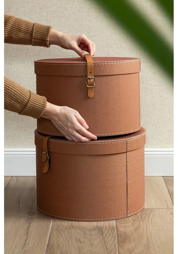 Barna fedeles dekoratív karton tárolódoboz szett 2 db-os ø 37,5x25 cm Rut Restore Paper Laminate – Bigso