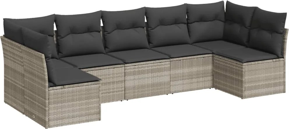 vidaXL 7 részes világosszürke polyrattan kerti ülőgarnitúra párnákkal