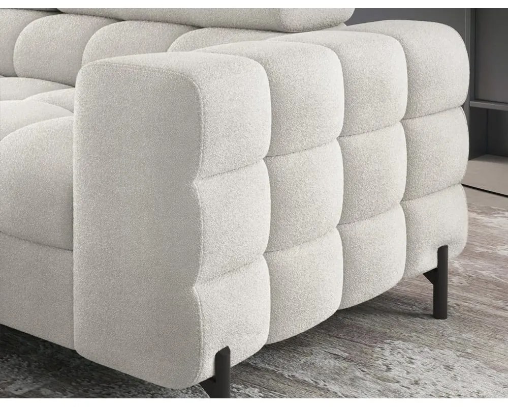 Krémszínű buklé kinyitható-tárolóhelyes sarokkanapé (bal oldali-L alakú) Ferucce – ELTAP