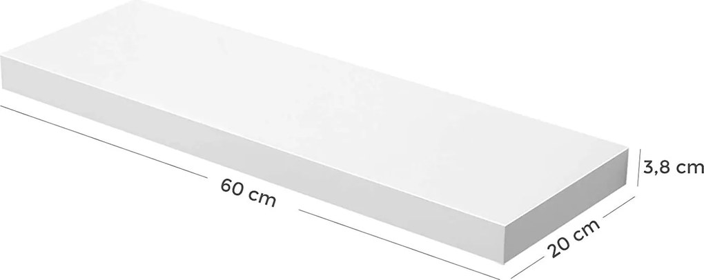 Fali polc 60x20x3,8 cm, fehér