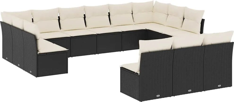 vidaXL 13 részes fekete polyrattan kerti ülőgarnitúra párnákkal