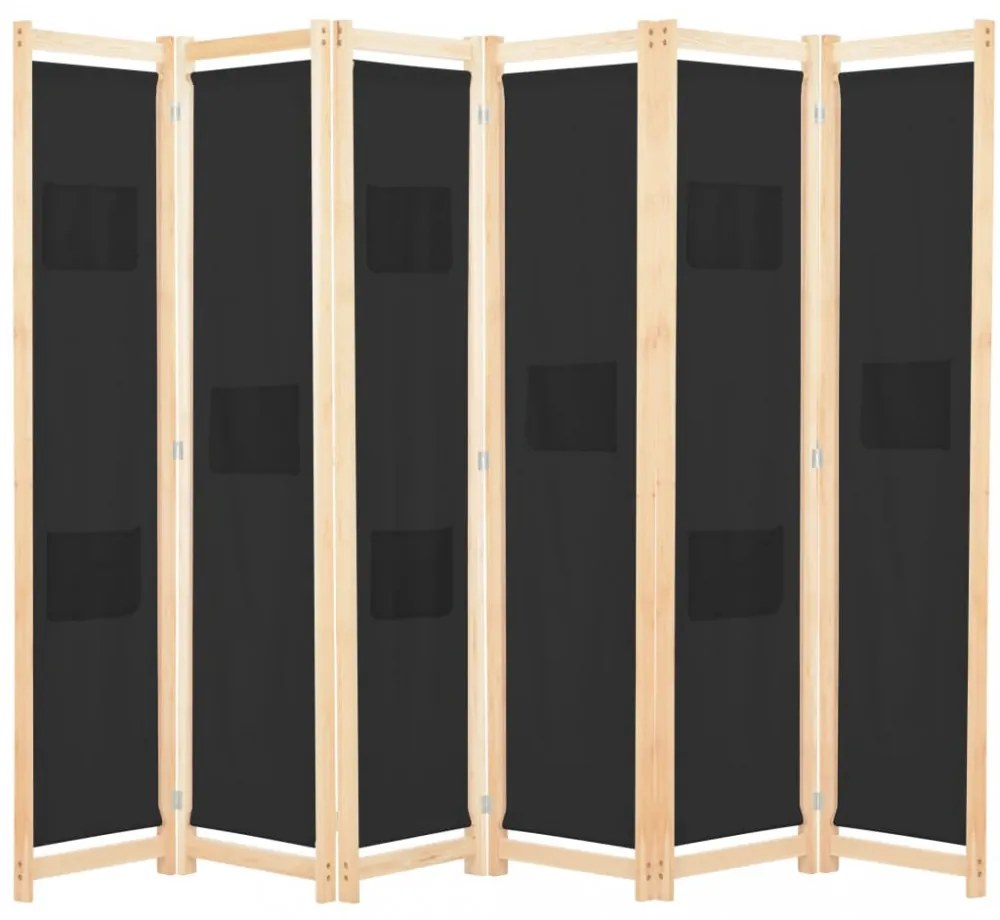 fekete 6-paneles szövetparaván 240 x 170 x 4 cm