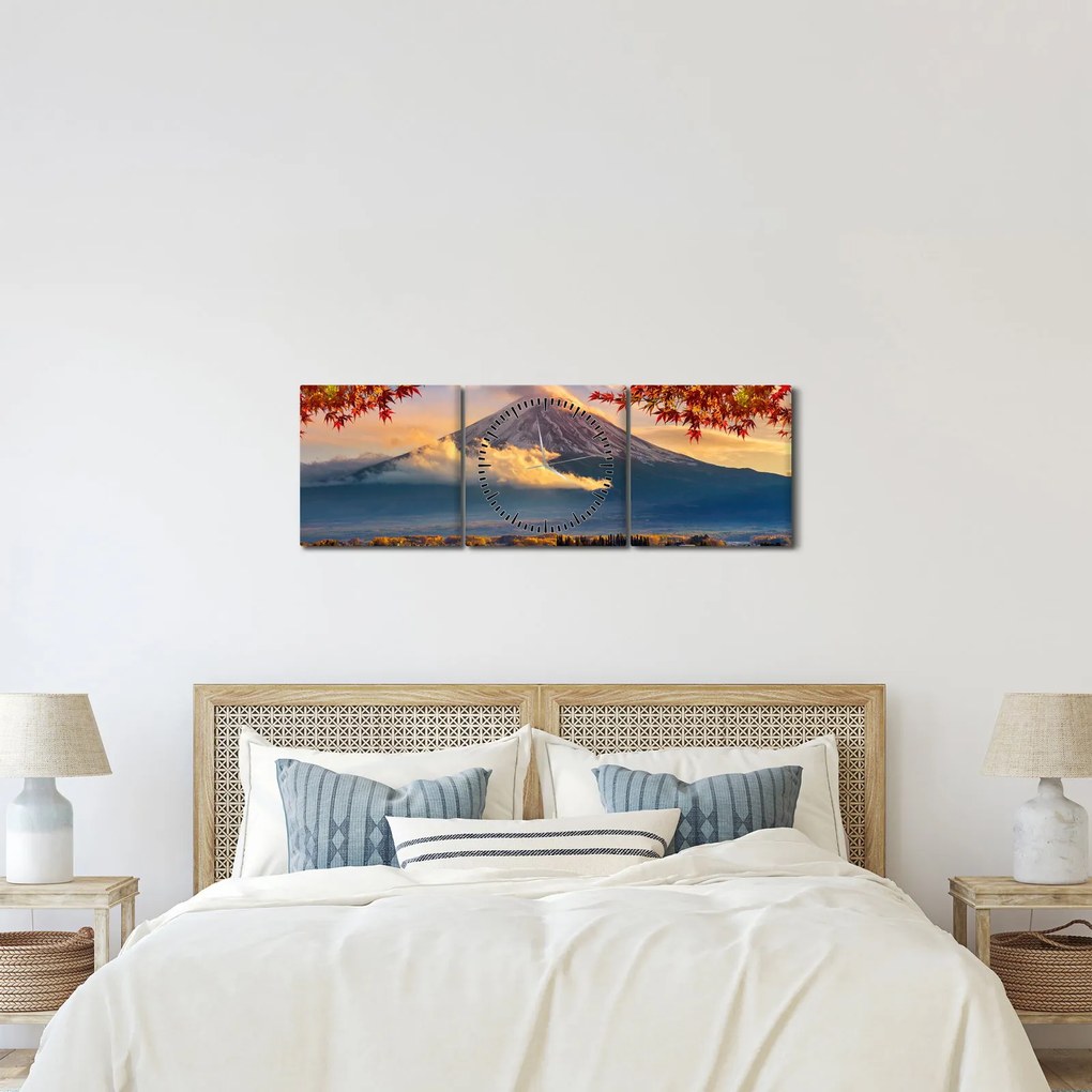 Kép - japán, Fuji hegy (órával) (90x30 cm)