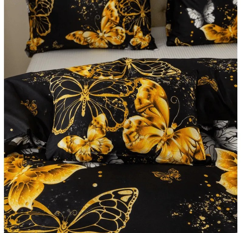 Mikroszálas ágyneműhuzat GOLD BUTTERFLY fekete Ágyneműhuzat mérete: 2 db 70 x 90 cm | 200 x 220 cm