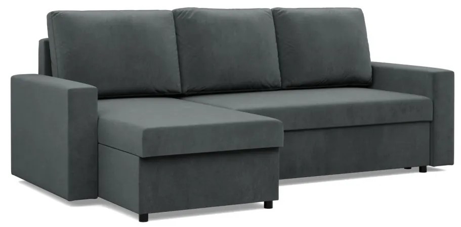 Zeus sarokkanapé, 1 ágyneműtartóval, egyenes kartámasz, bársony, univerzális oldal, bonell töltet, szürke