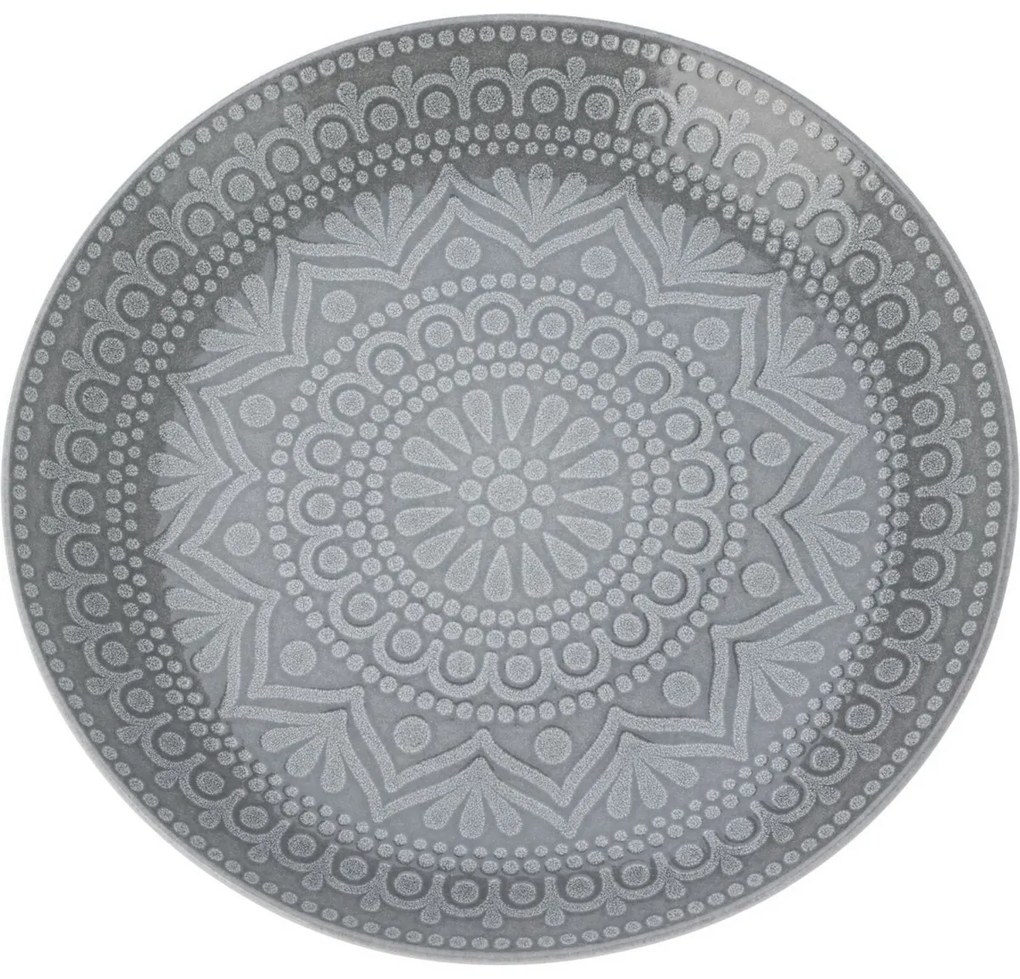 Ethnic kőagyag lapostányér, átmérő 27 cm, szürke