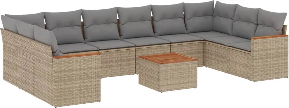 vidaXL 11 részes bézs polyrattan kerti ülőgarnitúra párnákkal