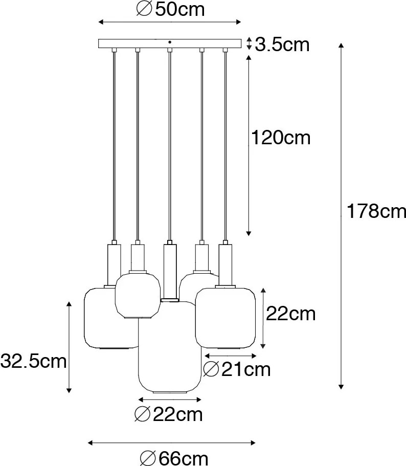 Függőlámpa fekete arannyal és füstüveggel, 5 PUCC izzóval - Zuzanna