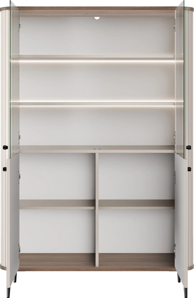 Vesper négyajtós vitrin 103 cm - kasmír / dió / fekete lábak