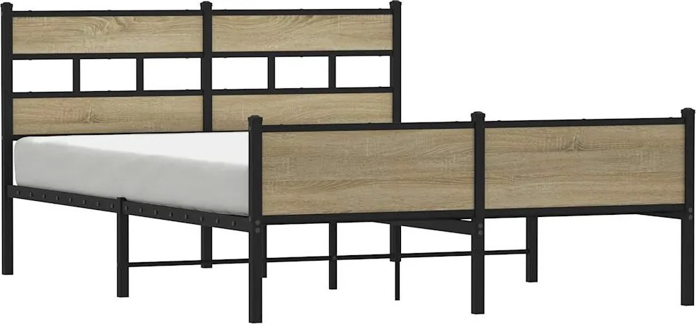 vidaXL sonoma tölgyszínű fém ágykeret matrac nélkül 160 x 200 cm