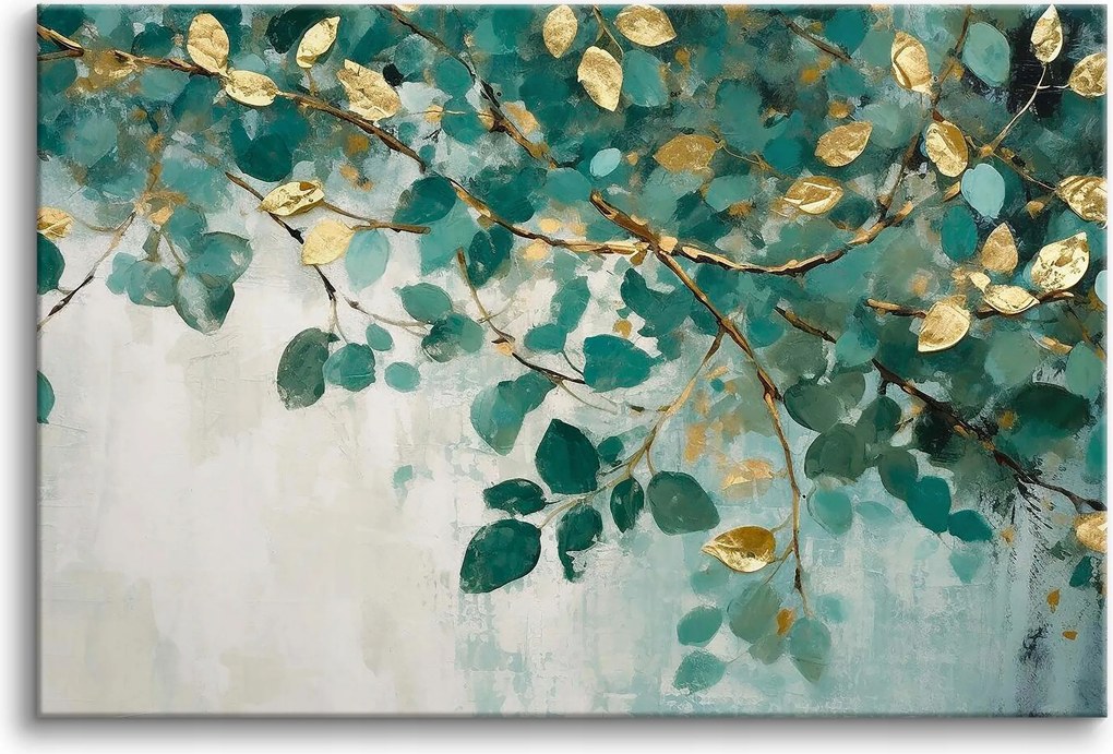 Vászonkép falikép hálószoba levelek gallyak arany 80x120cm