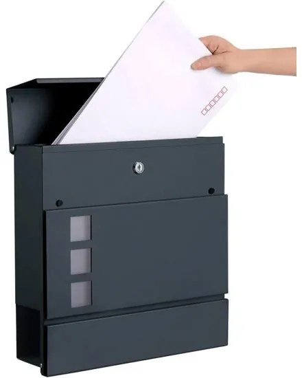 Modern postaláda újságtartóval 37x10,5x37 cm, antracitszürke