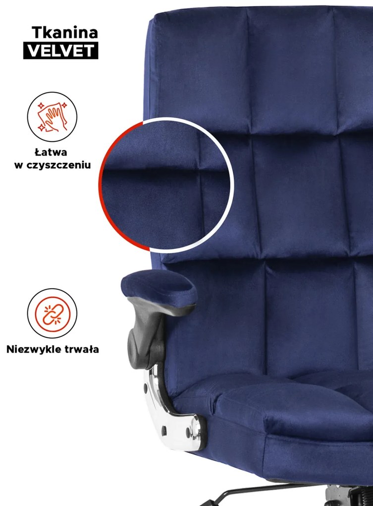 Fotel Obrotowy LONDON Granatowy Welurowy