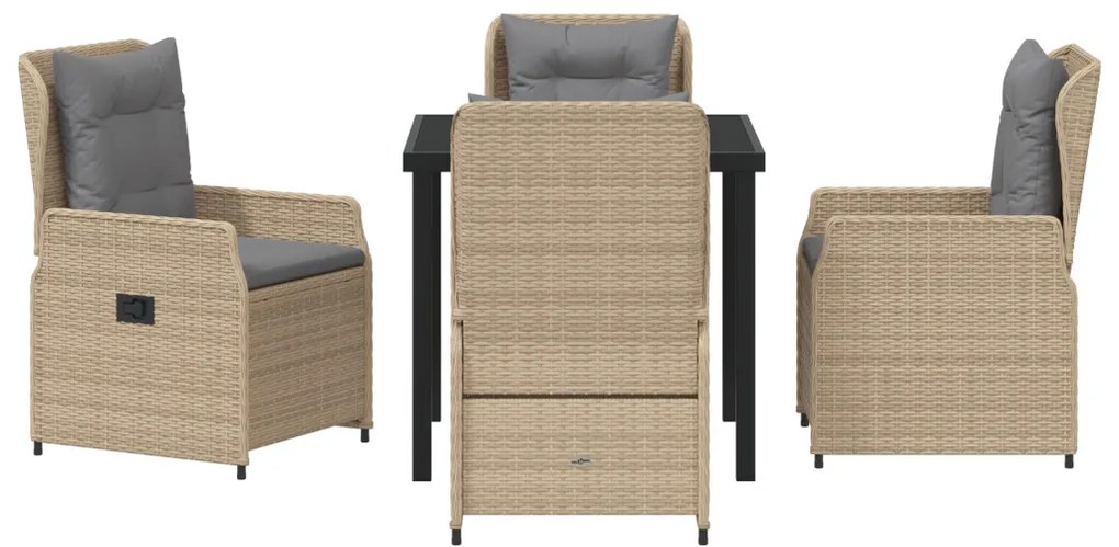 5 Darabos Kerti Étkező Garnitúra Bézs Poli Rattan, Asztal Fekete 80x80x73 cm Edzett Üveg