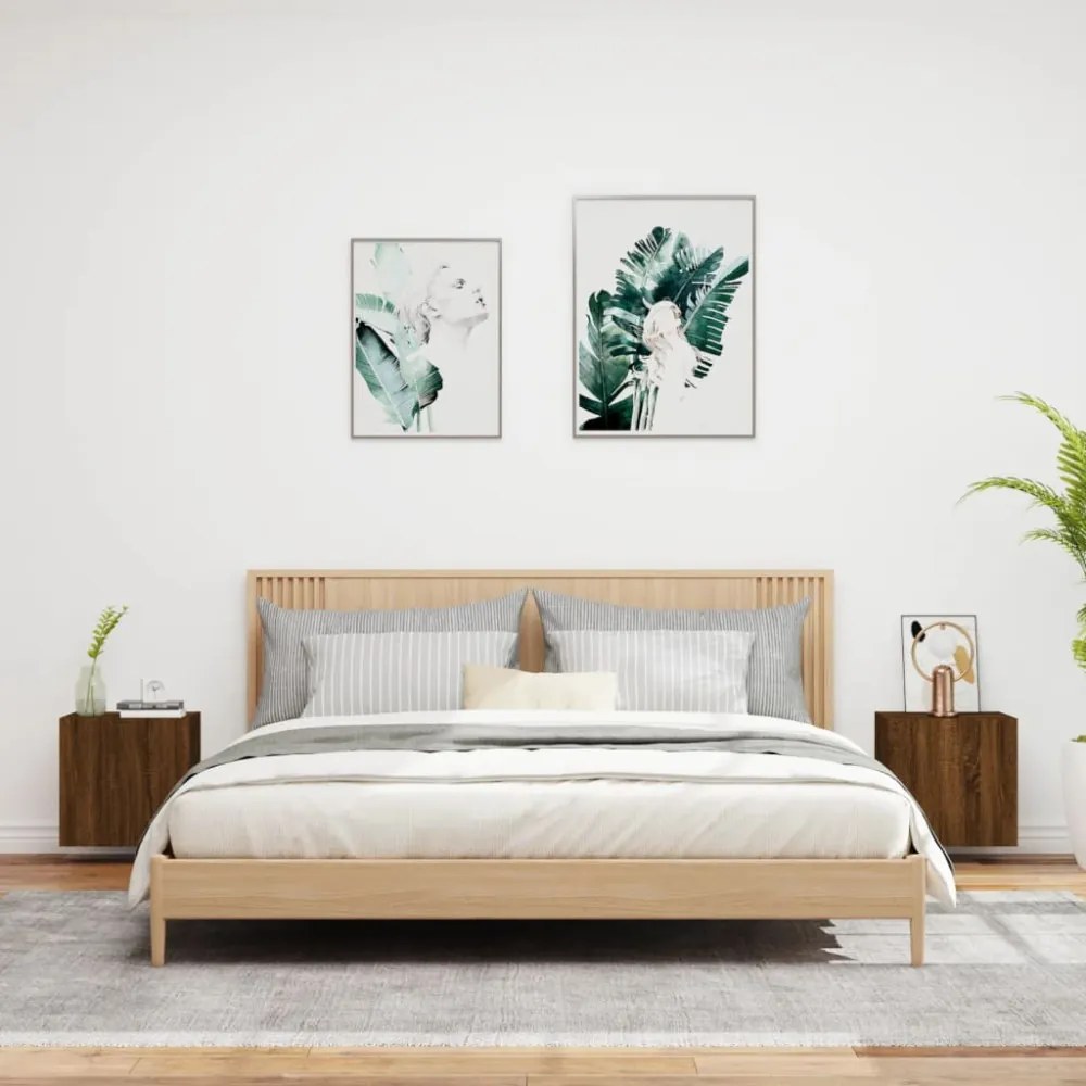 2 db barna tölgy szerelt fa fali TV-szekrény 40,5 x 30 x 40 cm