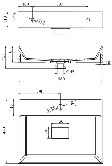 Sapho - GODIVA ráültethető mosdó 58x44 cm márvány/fehér