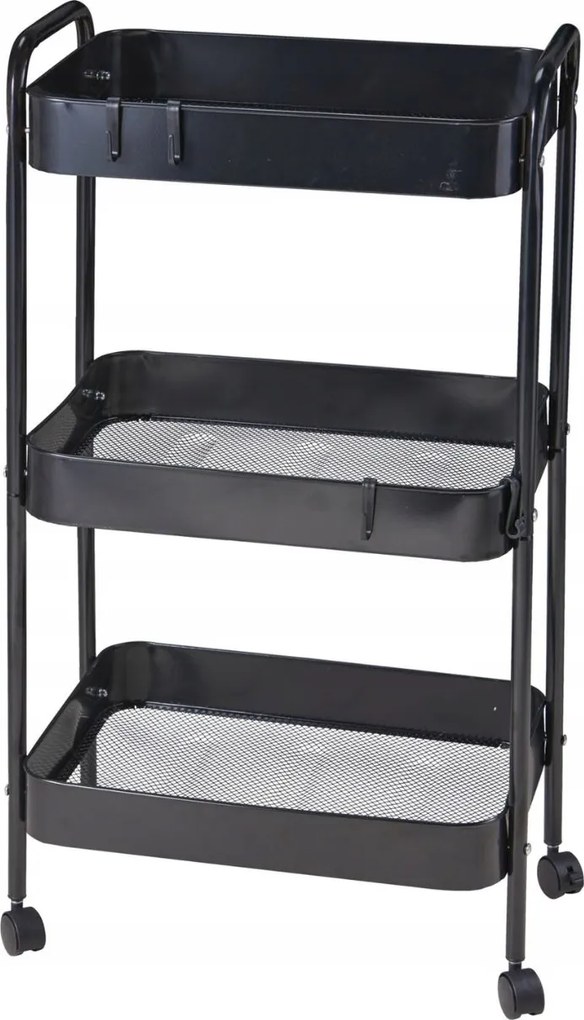 Fürdőszobai konyhabútor Mobil Könyvespolc fekete 3 polc 72 cm Kerekekkel