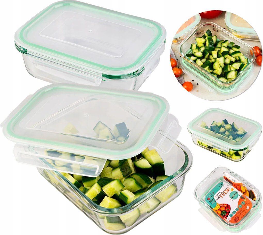 Ebédbox Hermetikus Üveg Tartály élelmiszer tárolására 1000ml 1 L