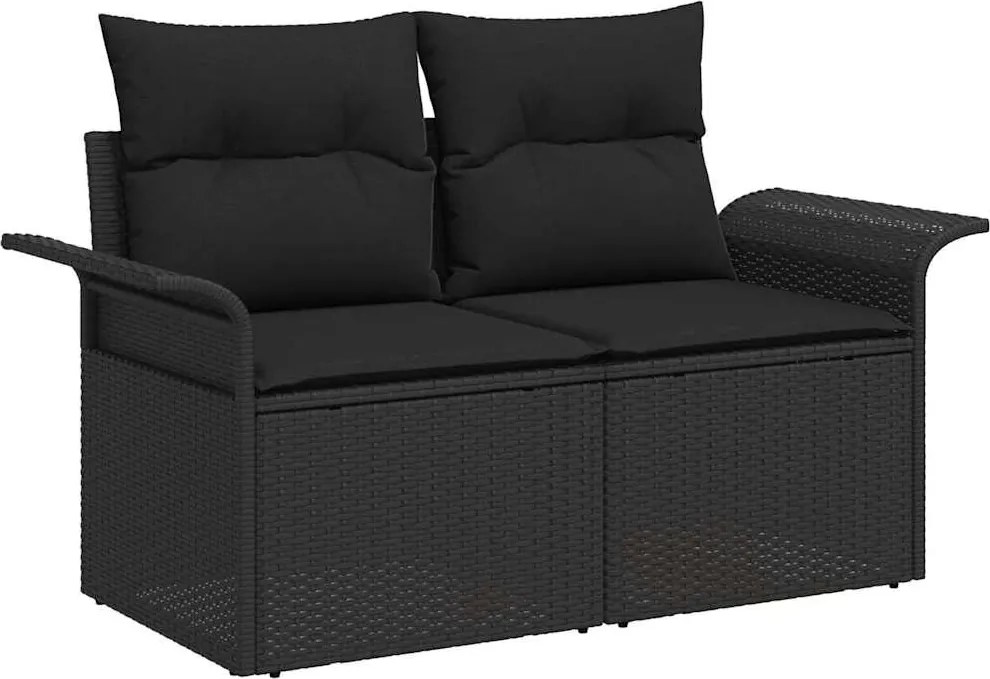 vidaXL Kerti kanapé párnával Fekete 141 x 62 x 69 cm polirattan