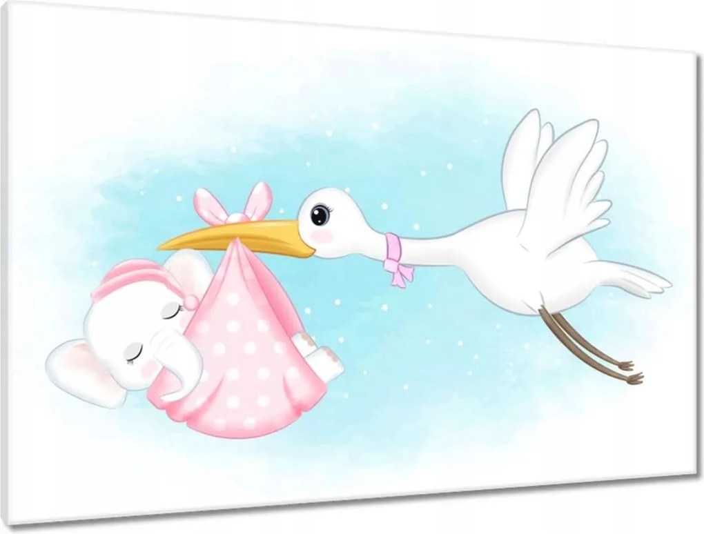 Vászonkép 90x60 Gólya és elefánt A gólya babát hoz